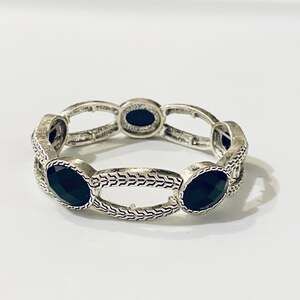 Silver Stretch Bracelet with Black Stones